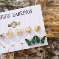 New Fashionable Trendy 6 Pairs = 12 Pcs Korean Butterfly Pearl Stud Earrings for Girls Simple Stylish Fashion/ Earring for Women New Collection.