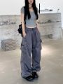 【Alien Alien】 HOUZHOU Harajuku Parachute Pants Y2K Streetwear Wide Leg Baggy Cargo Trousers Female Hippie Korean Edgy Style Jogging Sweatpants.