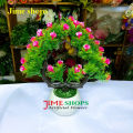 Double Head Artificial Flower With Green Leaves In Plastic Vases-28Cm/11Inc - Home Decoration Item - Home Decoration Item - artificial flower. 