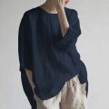 EaseHut Cotton Linen T-shirts Women 2022 Solid Color O-neck Half Sleeve Casual Tee Tops 4XL 5XL Plus Size Casual Female T-shirts.