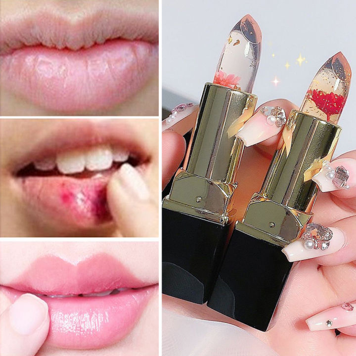 Magic Temperature Color Changing Lipstick Gold Foil Flower Lipstick Waterproof Red Jelly Lip Plumper Makeup Girl Cute Cosmetics