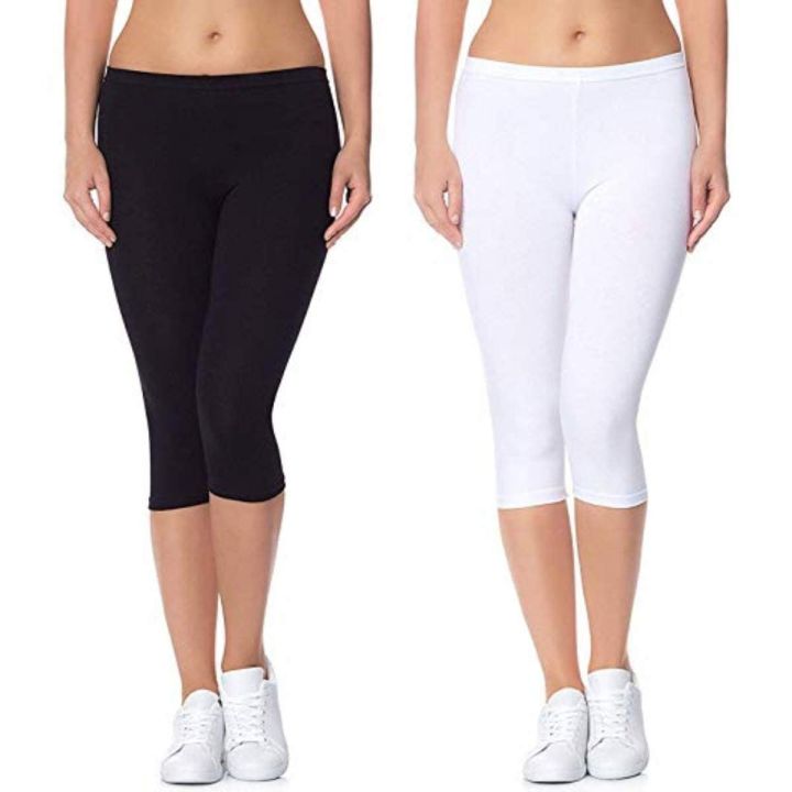 Three quarter length leggings/Three quarter pants for girls &women / 3/4th Capri pants for girls,Womens&teenagers  Cropped pants  Three fourth pants for girls/1 piece Ladies Colorful Export Quality 3 Quarter Trousers / Premium Cotton Pants for Women