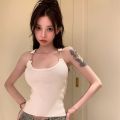 Metal Buckle Hot Girl Bandeau Camisole Women's Summer New Pure Desire Style Sexy High Waist Crop-Top Short Top.