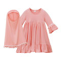 Muslim Kids Girls Abaya Dess With Hijab Kaftan Style Abaya For Child. 