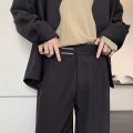 Apricot/Coffee/Black Suit Pants Men Fashion Society Mens Dress Pants Korean Loose Straight Pants Mens Office Formal Trousers.