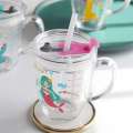 Household children's tempered milk scale water with seal handle glass cup straw cup. 
