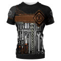 Vintage Men's T-shirt 3d Printed Mechanical Tool Pattern Ordinary Short-sleeved High Street Streetwear Tees Tops Men's Clothing.