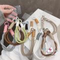 Phone Chain Pendant Trendy BLack Brown White Lanyard Bracelet Cellphone Hanging Rope Keychain Lanyard Fashion Simple Solid Color Braiding Vintage Morandi Color Lanyard.