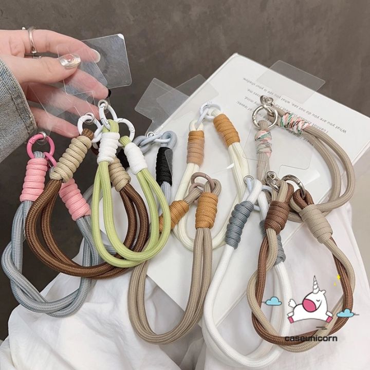 Phone Chain Pendant Trendy BLack Brown White Lanyard Bracelet Cellphone Hanging Rope Keychain Lanyard Fashion Simple Solid Color Braiding Vintage Morandi Color Lanyard