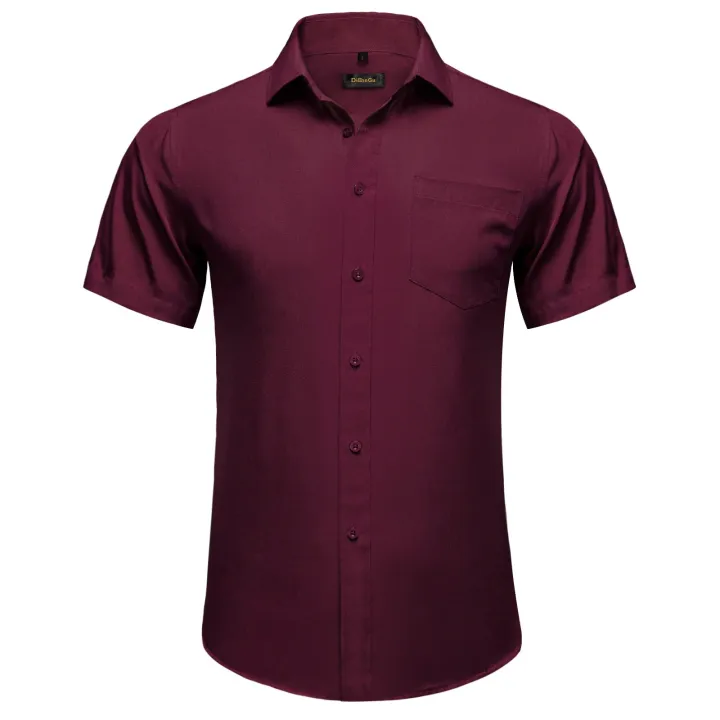 Burgundy%20Men%20Cotton%20Casual%20Short%20Sleeve%20Summer%20Shirt%20Solid%20Men%20Clothing%20Work%20Social%20Business%20Loose%20Blouse%20Tops%20-%20Image%202