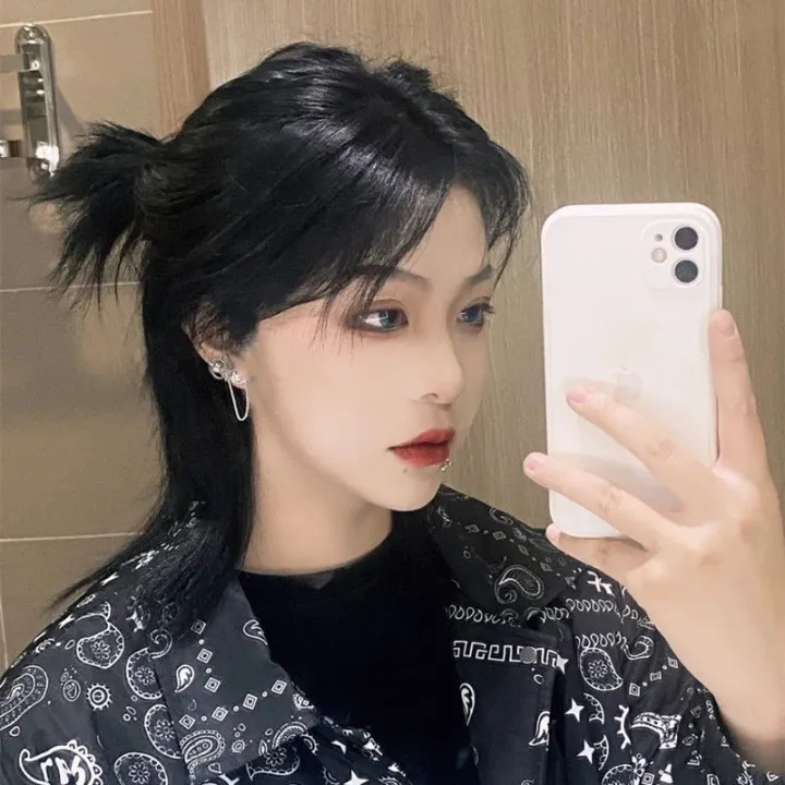 Wolf%20Tail%20Wig%20Men's%20Long%20Hair%20Japanese%20Style%20Male%20Warrior%20Head%20Mid-Length%20Men's%20Anchovy%20Head%20Natural%20Daily%20Full-Head%20Wig%20Style%20-%20Image%205