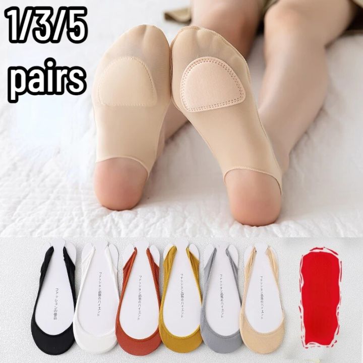 1/3/5 Pairs Invisible Boat Socks Women Summer Silicone Non-Slip Socks for High Heels Shoes Ice Silk Thin Half-Palm Suspender New
