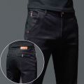Solid Color Cotton Black Dark Gray Jeans Men's Trousers Classic Slim Stretch Casual Korean Fashion Youth Male Denim Trousers.
