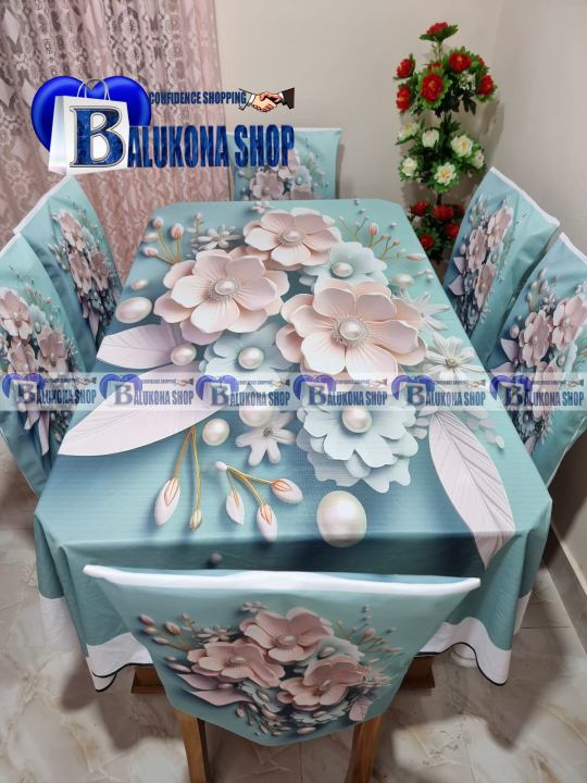 Digital 3D Print Dining Table Cloth Runner And 06 Chair Cover Full Set - Digital 3D Print Table Cloth And Chair Cover Set