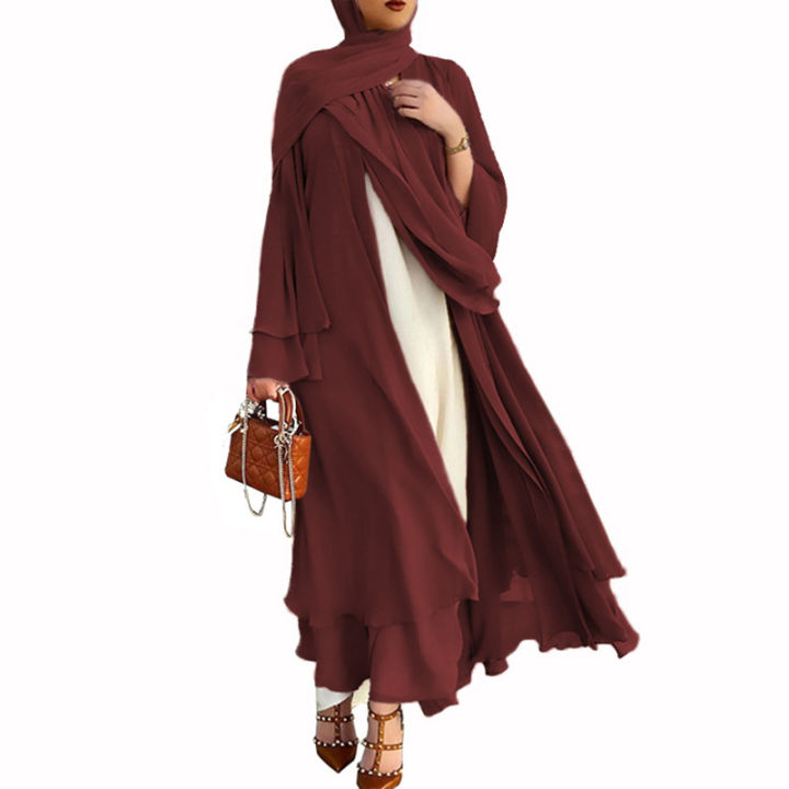 Ramadan Open Chiffon Abaya Dubai Women Sash Marocain Kaftan Eid Hijab Long Robe Muslim Fashion Clothes Turkey Vestido De Mujer House Foocus