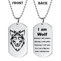 European and American jewelry stainless steel wolf head wolf pendant necklace double-sided engraved military brand pet brand keychain. 