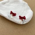 New Year's bow crystal earrings Christmas red earrings Autumn and winter sense of luxury, light luxury, niche simple earrings tide.