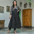 Black Floral Jaal V Neck Kurta Pant Set kp206.