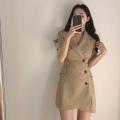 Women's Korean-Style Elegant Suit Collar Slim-Fit Sheath Dress. 