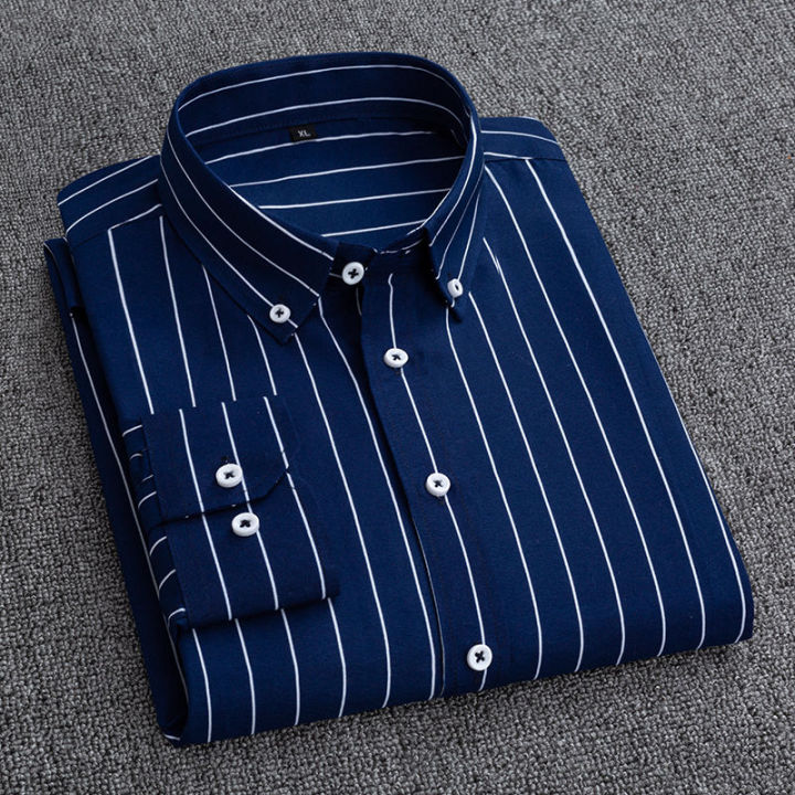 Mens%20Dress%20Shirts%20Striped%20Long%20Sleeve%20Spring%20Autumn%20Smart%20Casual%20Business%20Non-Ironing%20Slim%20Fit%20Formal%20Men's%20Shirt%20Blue%20White%20-%20Image%202