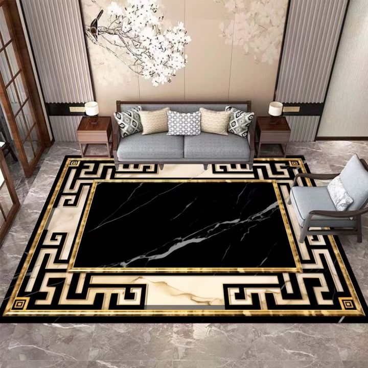 European Luxury Carpet Living Room Thickened Flannel Carpet Lounge Rug Mats Fluffy Kids Bedroom Rugs Golden Marble Large Mats