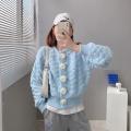 55 Fashion Exquisite Flowers Sweater Coat Women's Knitted Cardigan Autumn and Winter New Korean Style Candy Color Short Fairy Top.