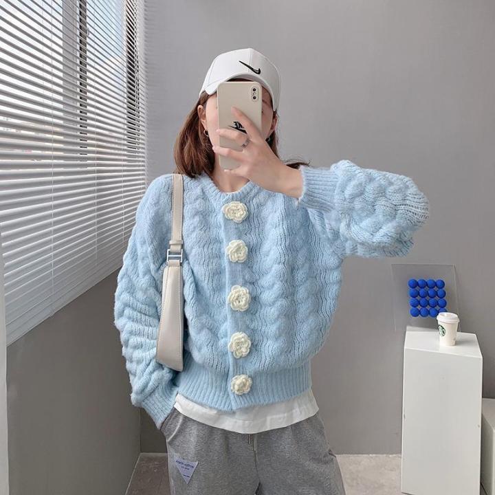 55%20Fashion%20Exquisite%20Flowers%20Sweater%20Coat%20Women's%20Knitted%20Cardigan%20Autumn%20and%20Winter%20New%20Korean%20Style%20Candy%20Color%20Short%20Fairy%20Top%20-%20Image%202