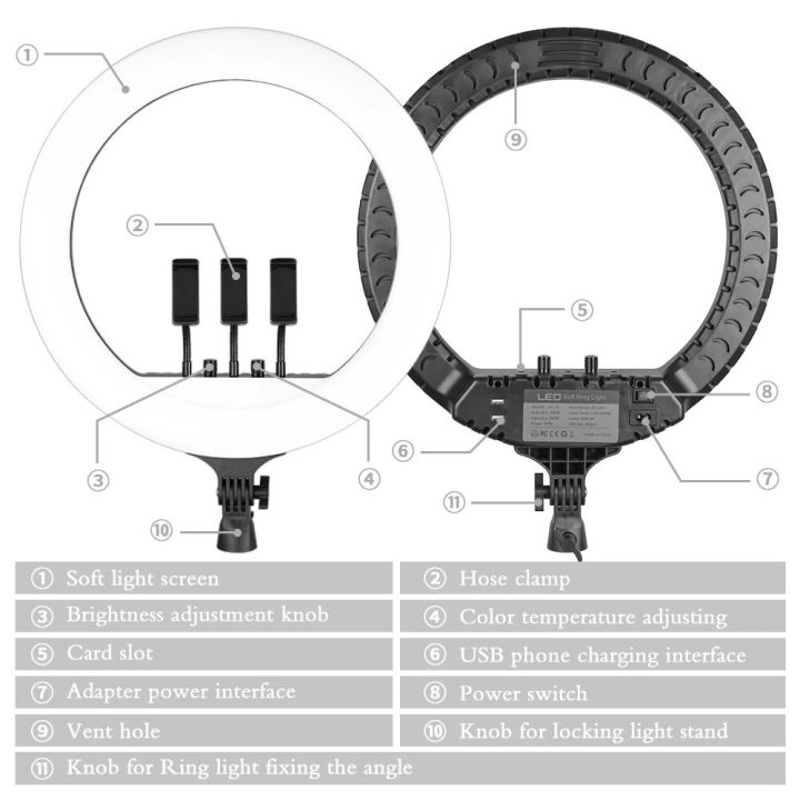 SH%2018%20Inch%20Knob%20Ring%20Light%20LED%20Selfie%20Video%20Lamp%20With%20Tripod%20Stand%20Phone%20Clip%20For%20YouTube%20Live%20Lighting%20Photo%20Photography%20Studio%20-%20Image%203