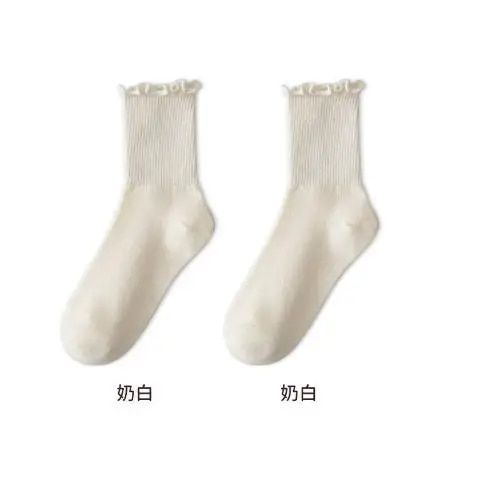 Socks%20for%20Women%20Ruffle%20Cotton%20Middle%20Tube%20Ankle%20Short%20Breathable%20Black%20White%20Set%20Spring%20Autumn%20Winter%20-%20Image%206