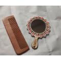 Wooden pocket mirror and a wooden comb gift set. 