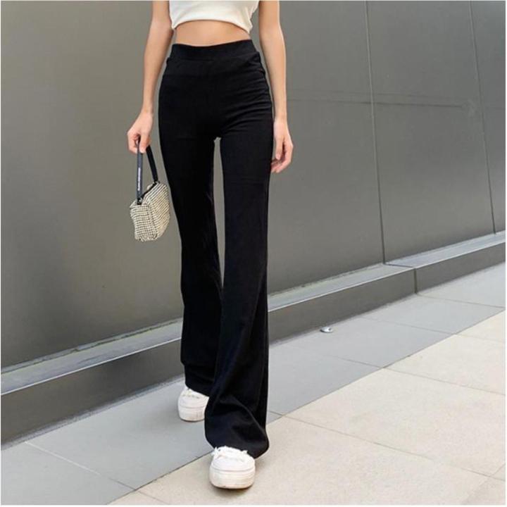 Autumn 2022 Women's High Waist Flare Casual Pants Elegant Ladies Fashion  Solid Color Black Slim Stretch Trousers