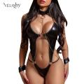 BruberryBe Women Black Patent Leather Bodysuit Lingerie Catsuit Latex Tempting Exciting Ladies Sleepwear.