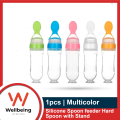 1pcs Multicolor 90ml Hard Spoon Feeder with Stand Normal Silicone Baby Food Dispensing Feeder with Spoon Travel Baby Training Bottle with Spoon Soft Head Baby Feeding Tools Kids.