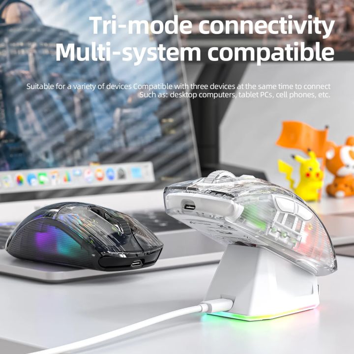 Attack Shark X2PRO Luminous 2.4G Wireless Bluetooth Three-Mode Mouse Electronic Competition Transparent Mouse With Screen Base
