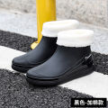 Rain boots women's short water boots fashion low-cut thickened net red rain boots warm, wear-resistant, non-slip outdoor kitchen shoes.