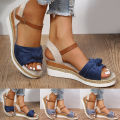 Color Block Knot Detail Espadrille Strap Wedge Sandals For Women Casual Open Toe Sandals Roman Platform Sandals House Foocus.