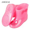 Children's Rubber Rain Boots Kids PVC Baby Girls Cute Cat Plus Cotton Rain Shoes Pink Waterproof Ankle Boots Size 24-28.