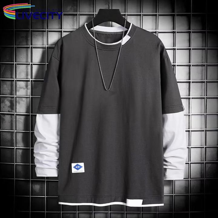 Decorative%20Splicing%20Style%20T-shirt%20Stylish%20Men's%20Two-piece%20Patchwork%20Sweatshirt%20Trendy%20Fall/winter%20Hop%20Stwear%20for%20Soutast%20Asian%20Fashion%20Enthusiasts%20Men%20Round%20Neck%20T-shirt%20-%20Image%205