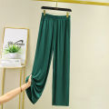 Ladies Fashionable New Ice Silk Large Size Wide Leg Pants Casual Home Pants Solid Color Pajama Pants Pantalones. 
