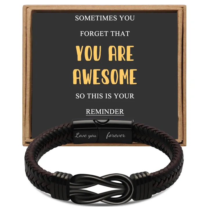 2024%20Wholesale%20Leather%20Bracelet%20Braided%20Bangle%20with%20Stainless%20Steel%20Clasp%20Family%20Friendship%20Card%20Statement%20Jewelry%20for%20Men%20-%20Image%202