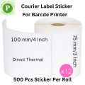 Courier Label Sticker, Shipping Label Sticker 1 Roll, 75mm x 100mm, (3 Inch X 4 Inch), DT,500 PCS Per Roll. 