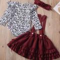 Newborn Infant Toddler Baby Girl Clothes Leopard Ruffles Romper Pleated Gown Skirts Jumpsuit Outfit Cute Autumn Warm 3Pcs Set. 