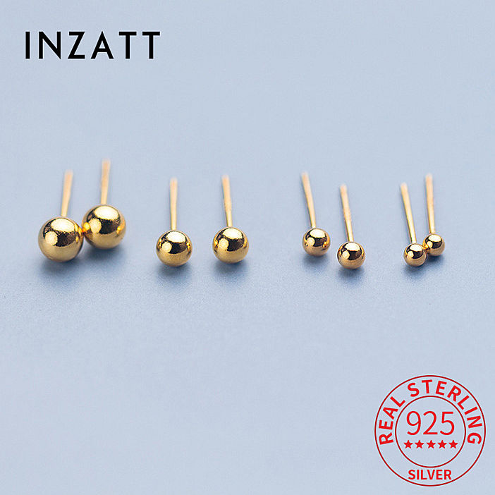 INZATT Real 925 Sterling Silver 18K Gold 2.5/3/4/5MM Bead Stud Earrings For Women Fine Jewelry Ear Hole Minimalist Accessories