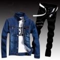 Spring Mens Denim Two Piece Set Hole Ripped Slim Fit Jacket Jeans Sets Male Casual Vintage Ropa Hombre Cargo Suit Streetwear.
