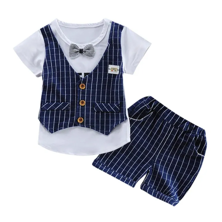 Toddler%20Baby%20Kids%20Boys%20Bow%20Vest%20T%20shirt%20Tops%20Plaid%20Shorts%20Set%20Outfits%20Clothes%20-%20Image%203