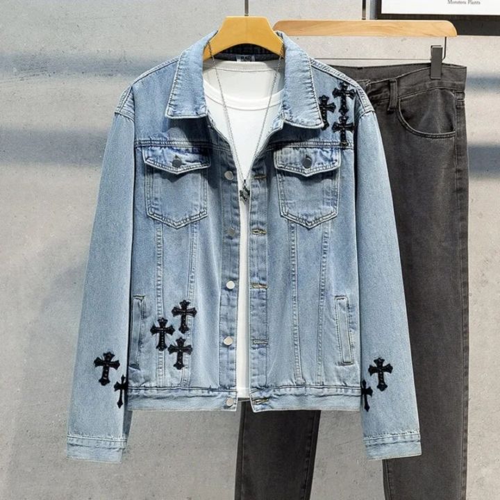 Men's%20Fashion%20Cross%20Embroidery%20Denim%20Jacket%20Spring%20and%20Autumn%20Ins%20Street%20Fashion%20Label%20Loose%20Jean%20Jacket%20Chaquetas%20Hombre%20-%20Image%203