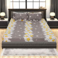 Double Size Flat Cotton Multicolor (Ash & White Floral Print) Bed Sheet Set - Two Pillow Covers Included- 300 Thread Count- Hand Washable. 