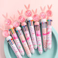 Kawaii Rabbit Ballpoint Pen 10 Colors Cartoon Cute Bunny Sequin Pens Kids School Office Stationery Multicolor Ball Pen jingu.