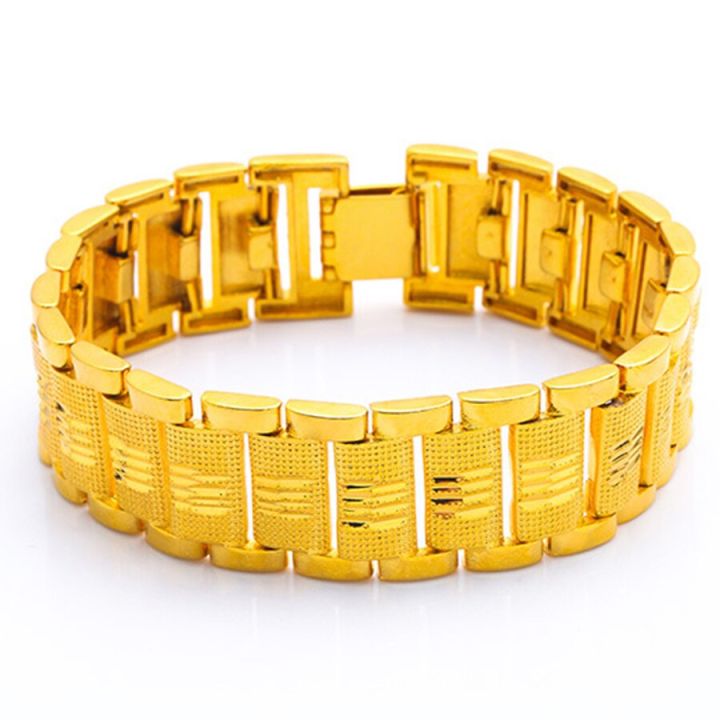 【Beiver Jewelry Store  】Fashion Male Bracelet Wholesale Braslet Chunky 19MM Gold Color Embossing Chain Link Bracelet For Men Jewelry Pulseira Masculine