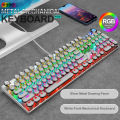 Girly Pink Steampunk Keyboard Sublimation Blue & White Wired Computer Knob Real Mechanical Keyboard Set.